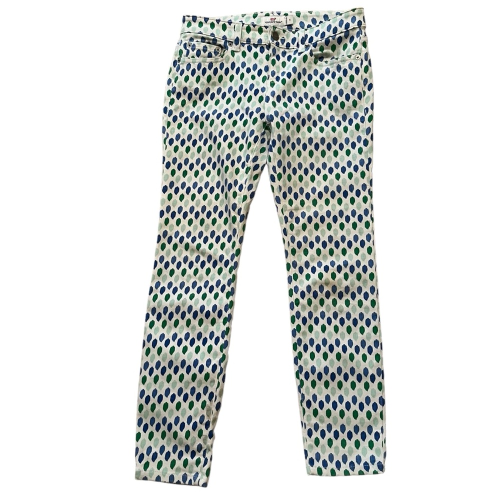 Vineyard Vines White with Blue/Green Print Stretch Skinny Jeans 4